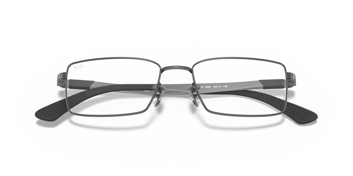 Gunmetal prescription eyewear frames with rectangular lenses, low front angle