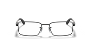 Gunmetal prescription eyewear frames with rectangular lenses, straight-on front view