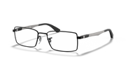 Gunmetal prescription eyewear frames with rectangular lenses, front three-quarter view