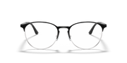 Metal prescription eyewear frames, front view with dark frame and gold-toned round lenses