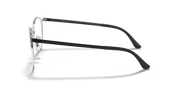 Metal prescription eyewear frames, side view with silver-toned temples and round lens rim