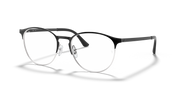 Metal prescription eyewear frames, angled view with black frame and gold-toned rims