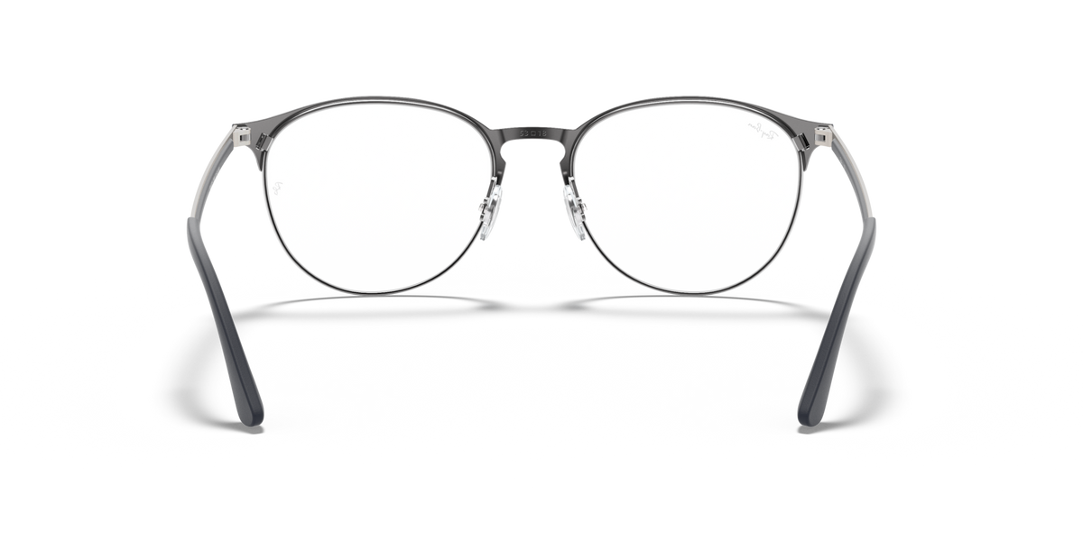 Black round eyeglass frames, front view with curved temple supports