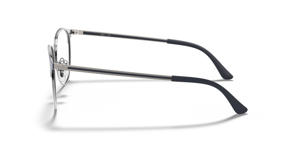 Black prescription eyeglass frames, side view with metal temple arms