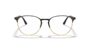 Gold-tone round eyeglass frames with black center detail