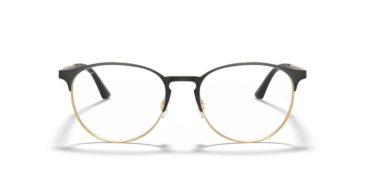 Gold-tone round eyeglass frames with black center detail