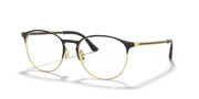 Gold-tone round eyeglass frames with dark bridge and slim metal arms