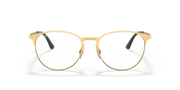 Gold-tone half-rim prescription glasses with rounded lenses and black nose pads