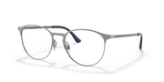 Silver-tone half-rim prescription glasses with rounded lenses and black nose pads