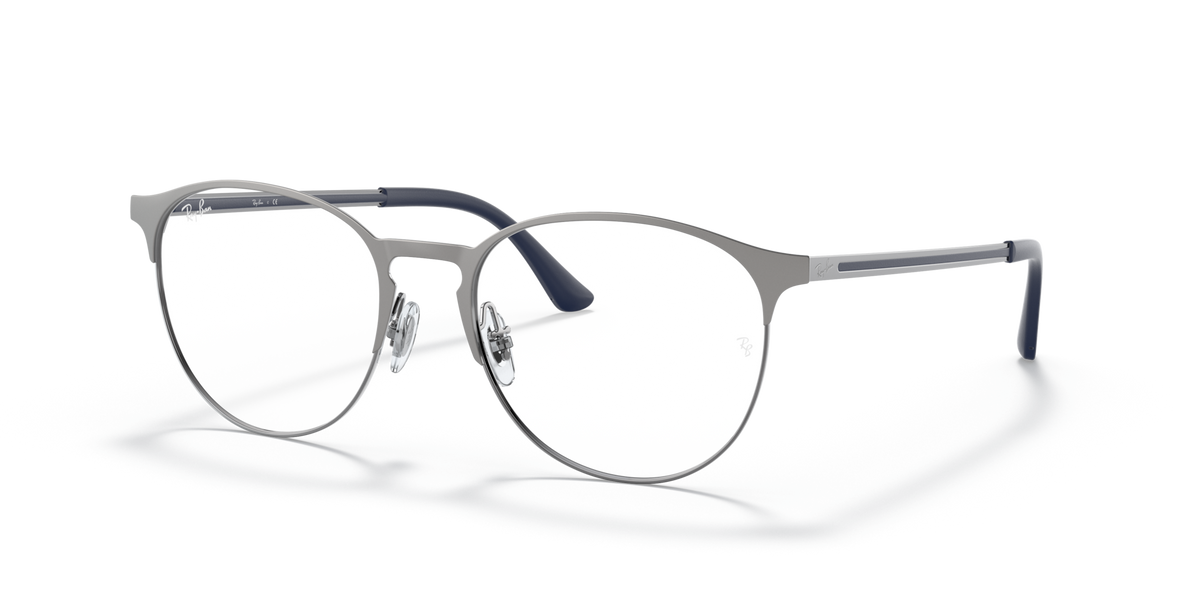 Silver-tone half-rim prescription glasses with rounded lenses and black nose pads