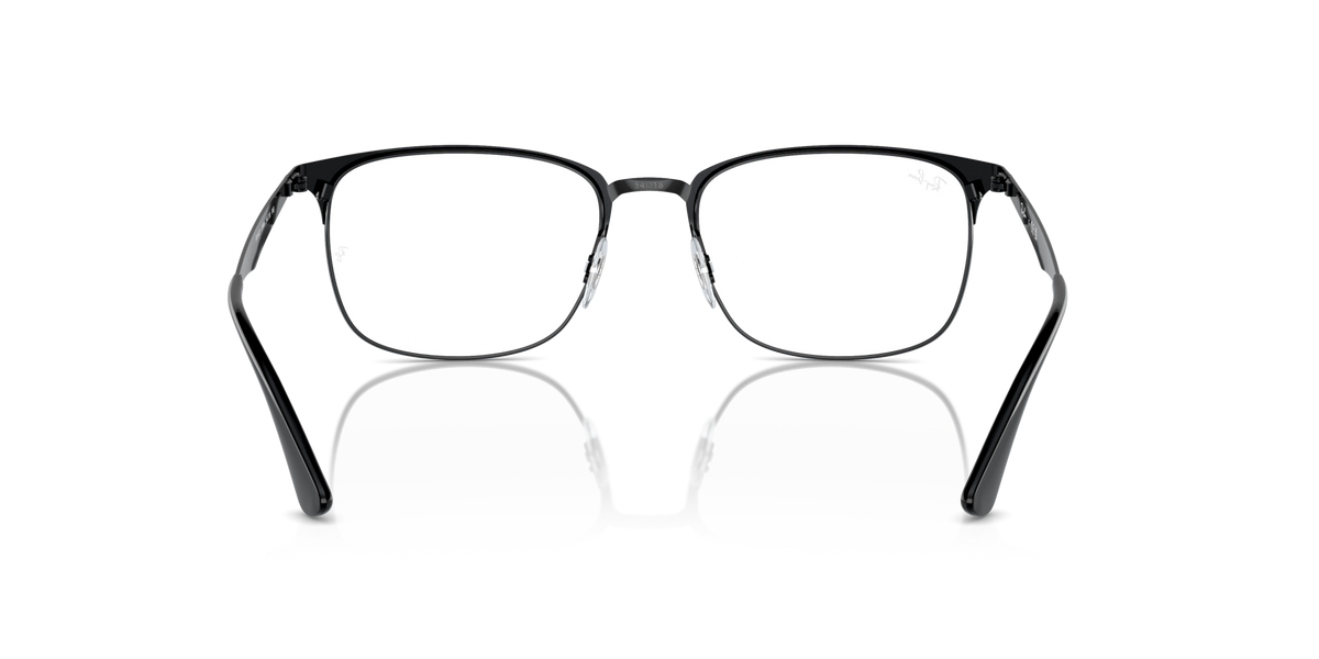 Ray-Ban RX6421 prescription frames, top view; matte black full-rim with clear lenses