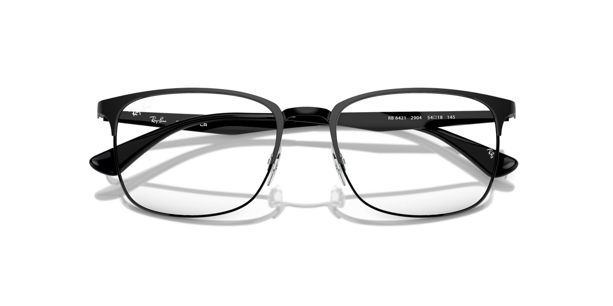 Ray-Ban RX6421 prescription frames, front view; black frame with silver-tone details and clear lenses