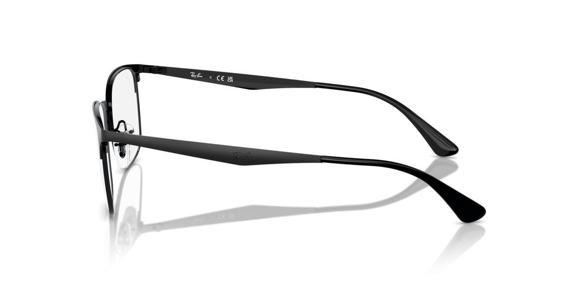 Ray-Ban RX6421 prescription frames, side view; matte black temples with metal hinges