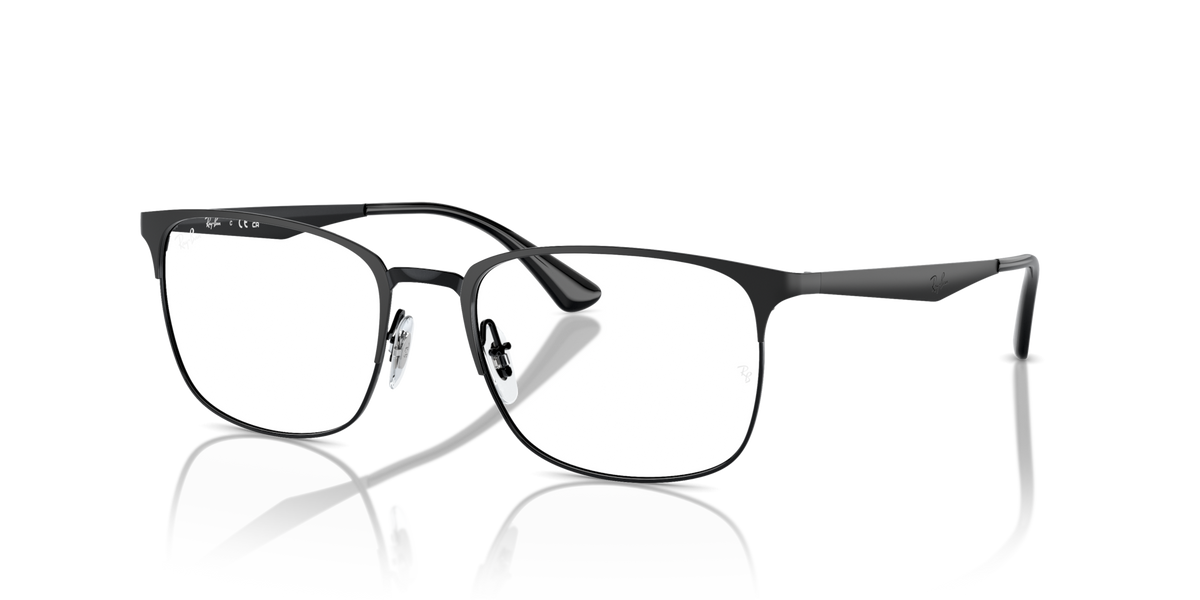 Ray-Ban RX6421 prescription frames, matte black full-rim with clear lenses and hinges