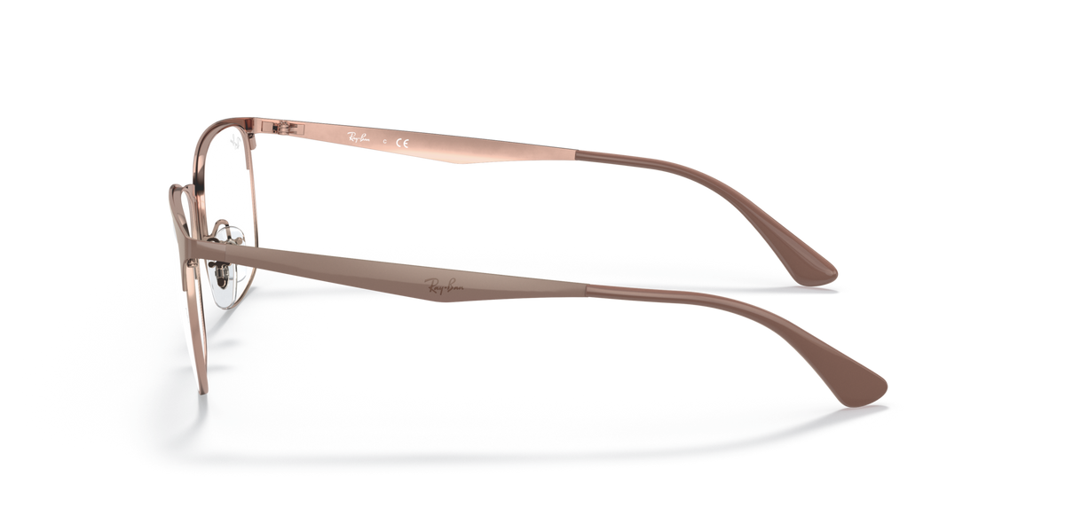 Ray-Ban RX6421 prescription frames, side view; beige frame with copper-tone arms