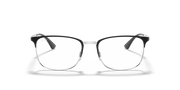 Prescription eyewear frames, dark metal rectangular lenses with silver temples