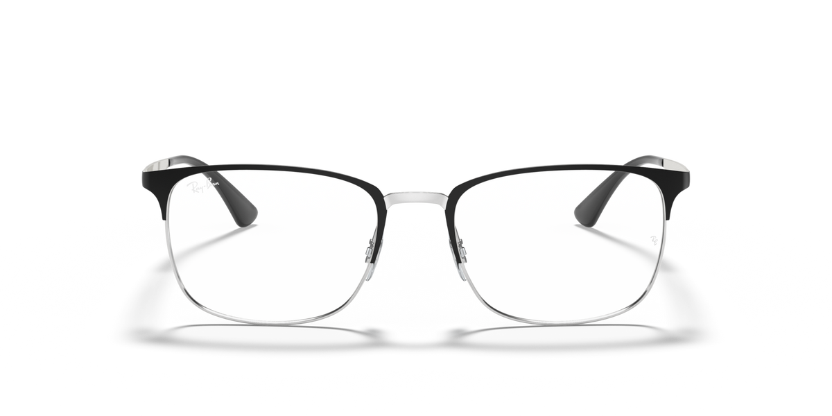 Prescription eyewear frames, dark metal rectangular lenses with silver temples