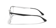 Prescription eyewear frames side profile in dark metal with silver temple arms