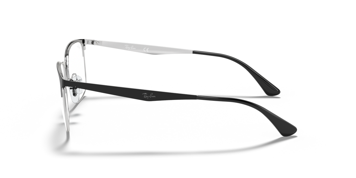 Prescription eyewear frames side profile in dark metal with silver temple arms