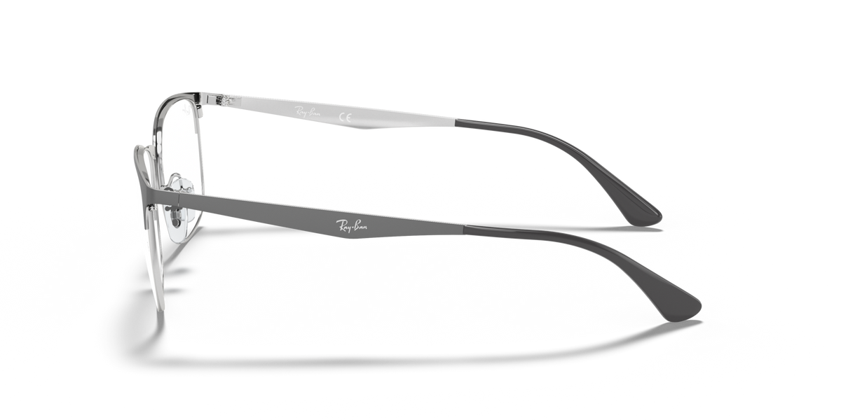 Prescription eyewear frames side profile, dark metal with silver temple tips