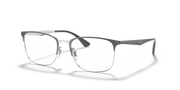 Prescription eyewear frames angled front view, dark metal with silver temple arms