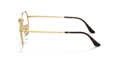 Gold and black prescription eyeglass frames with long temples, side profile