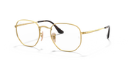 Gold-tone hexagonal prescription eyewear frames with black accents, front view