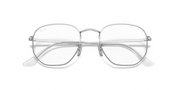 Silver round-hex prescription eyewear frames with clear lenses and nose bridge