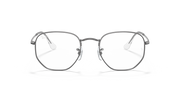 Silver hexagonal prescription frames, angled front view with visible hinge detail
