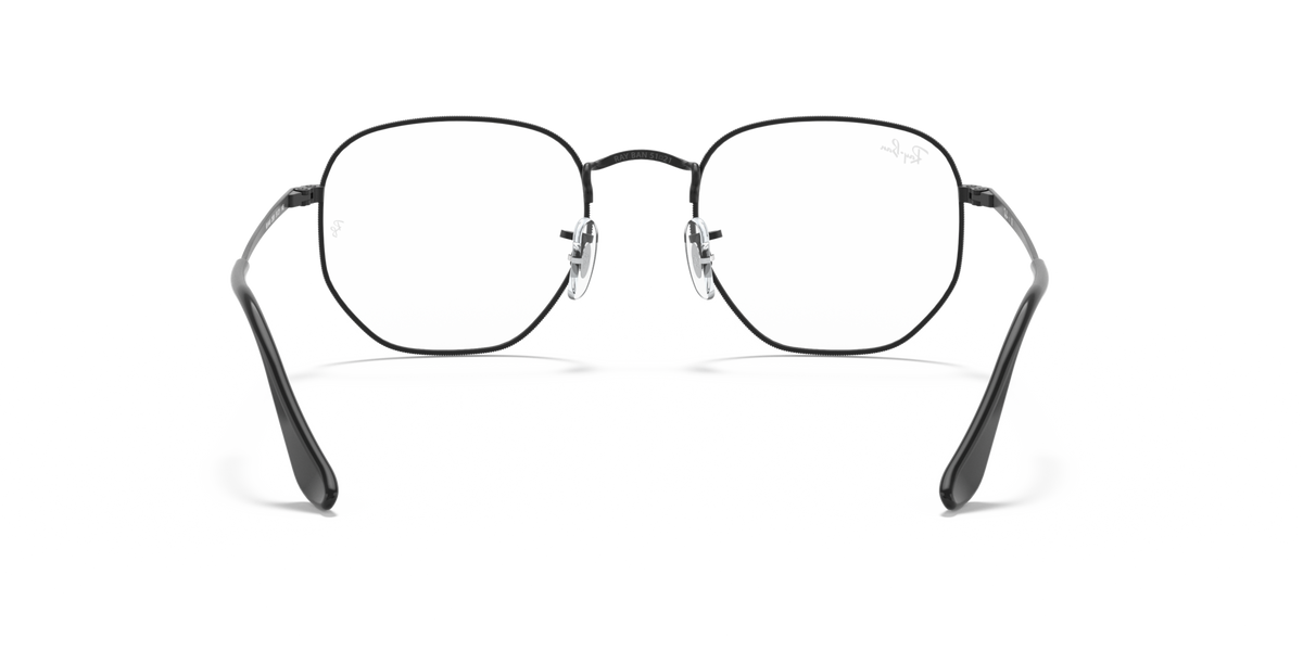 Hexagonal prescription eyewear frames, black full-rim with low bridge