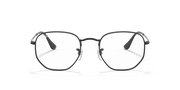 Hexagonal prescription eyewear frames, black full-rim with curved brow detail