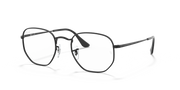 Hexagonal prescription eyewear frames, black full-rim with clear lenses