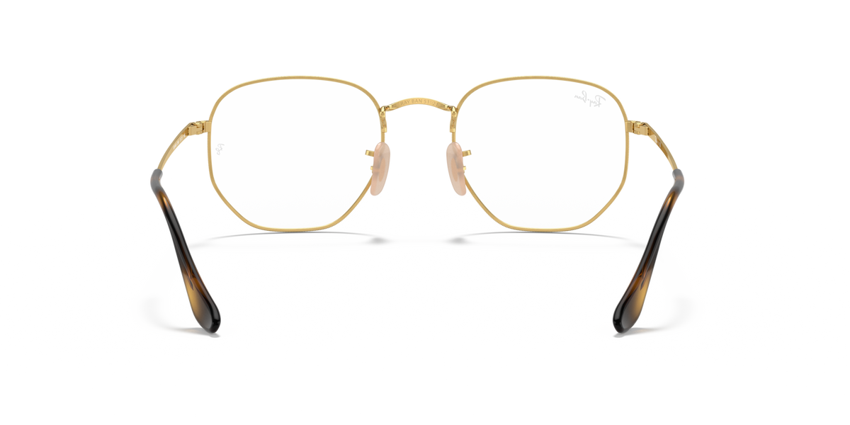 Hexagonal prescription eyewear frames, gold full-rim with low bridge