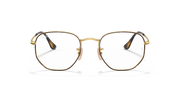 Hexagonal prescription eyewear frames, gold full-rim with curved brow detail