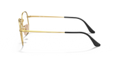 Gold and black prescription eyeglass frames with long temples, side profile