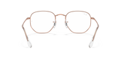 Rose gold hexagonal eyeglass frames with clear lenses and metal temples