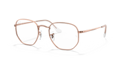 Rose gold hexagonal eyeglass frames with clear lenses