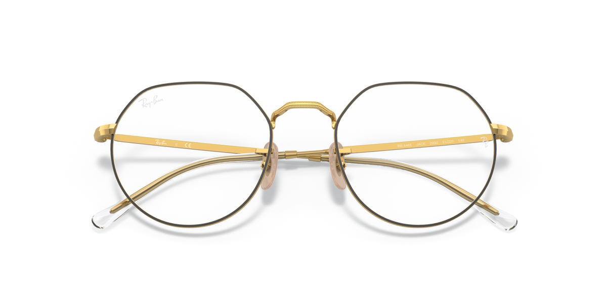 Ray-Ban RX6465 prescription frames, gold round metal, front view with hinge detail