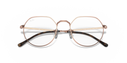 Round eyeglass frames in rose-gold tone metal with dark gradient temples.