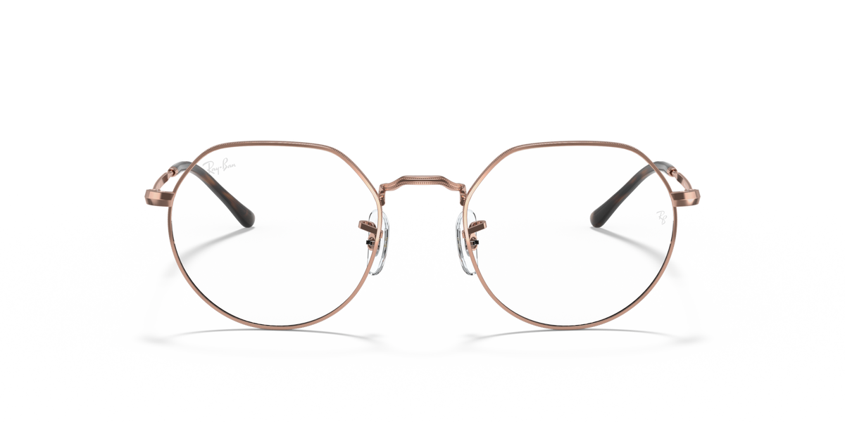 Ray-Ban prescription eyewear frames, round rose-gold metal with dark nose pads