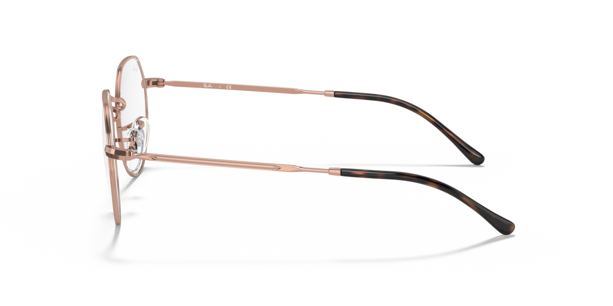 Ray-Ban prescription eyewear frames, side view rose-gold front with black temples