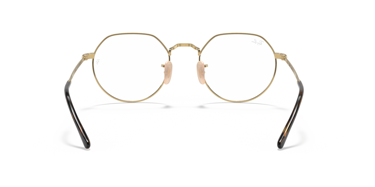 Front view of round eyeglass frames with rose-gold tone metal temples.