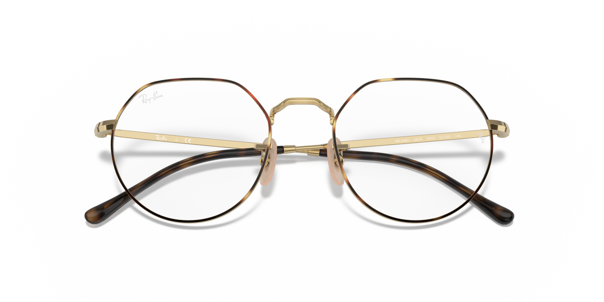 Ray-Ban prescription eyewear frames, round gold metal with black-tipped temples