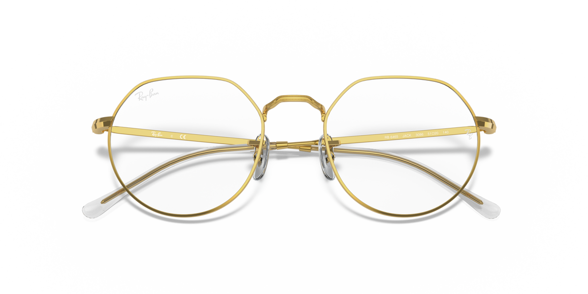 Ray-Ban RX6465 prescription frames, gold round metal, front view with exposed hinge