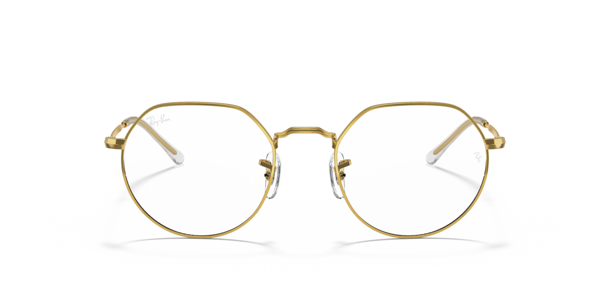Ray-Ban RX6465 prescription frames, gold round metal, 3/4 front view with temple details