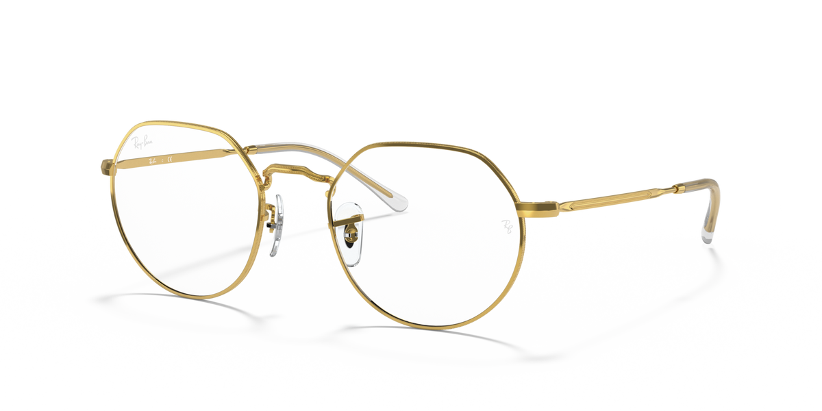 Ray-Ban RX6465 prescription frames, gold round metal with clear lenses, front view