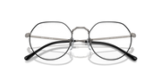Prescription eyeglass frames, round lenses with rose-gold bridge and black temple tips