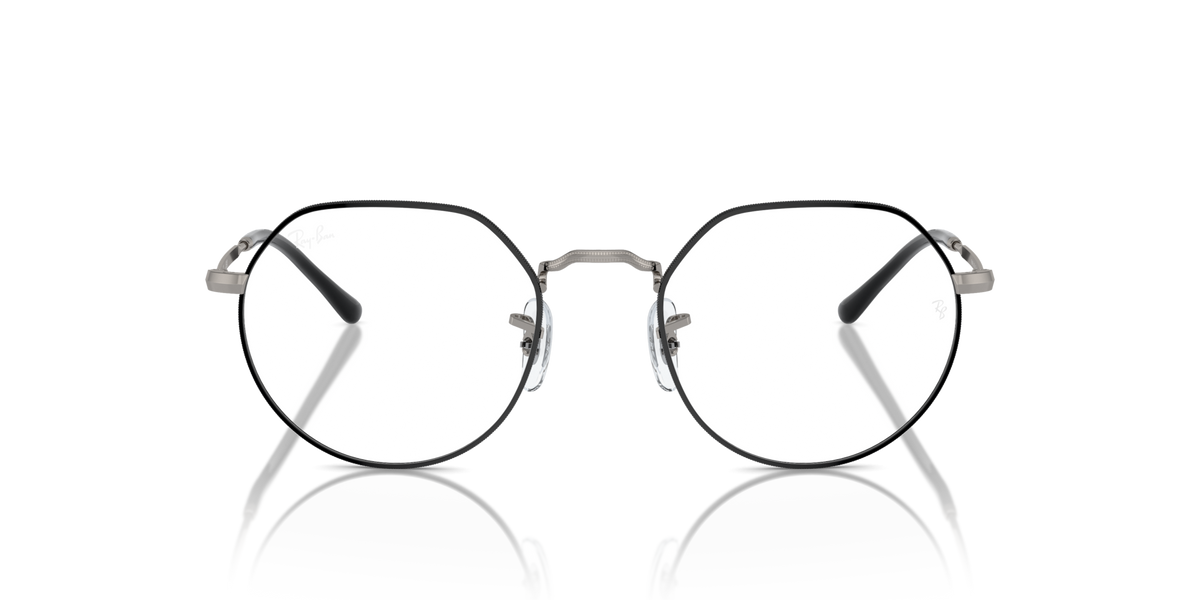 Prescription eyeglass frames, round lenses with gunmetal frame and black temple bars