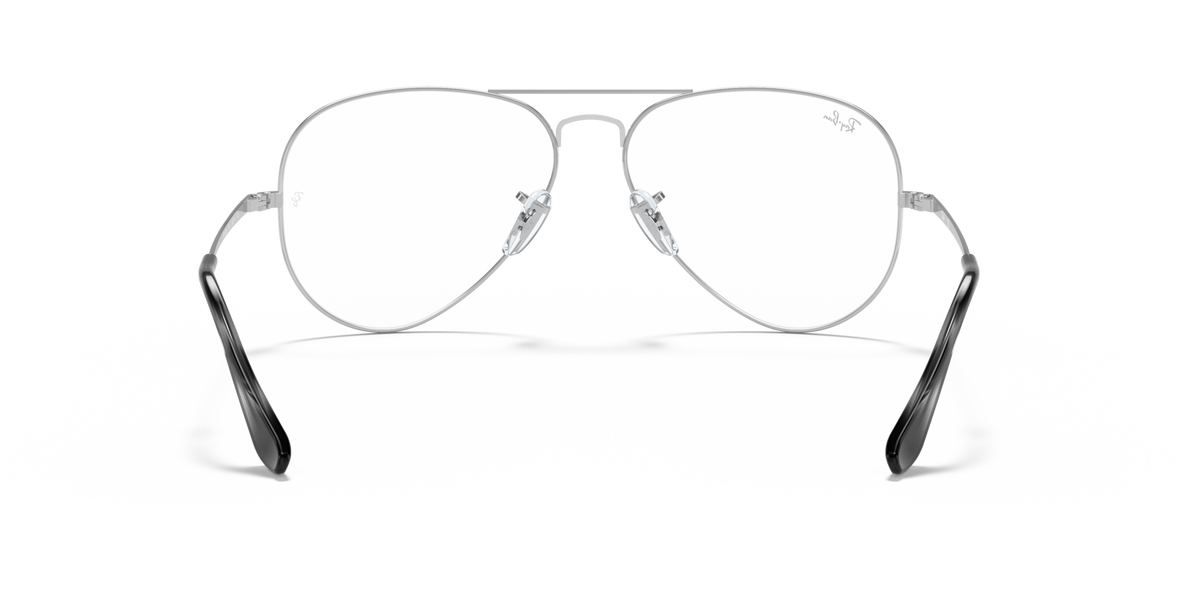 Silver aviator prescription eyewear frames with clear lenses and dark angled temples
