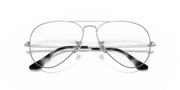 Silver aviator prescription eyewear frames with clear lenses and black temple details
